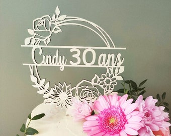 Wooden birthday cake topper - personalized cake