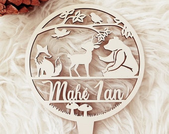 Pastel de madera topper bosque animal tema 3 - pastel personalizado