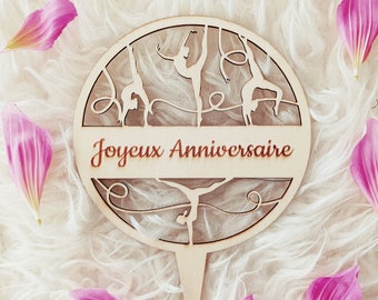 Cake topper en bois thème dance gymnastique - gâteau personnalisé