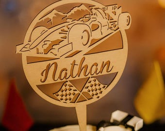 Formula 1 F1 themed wooden cake topper - personalized cake - race car
