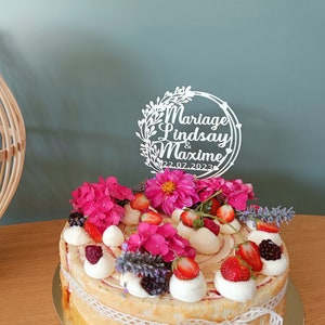 Cake topper en bois mariage 156 modèles dispo gâteau personnalisé image 3