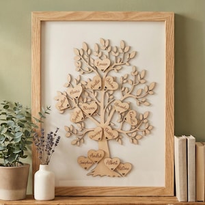 Árvore Genealógica da Vida Personalizada – Moldura de Madeira Gravada 30x40 cm – Decoração de Parede Familiar – Presente Original para Nascimento, Casamento, Dia das Mães