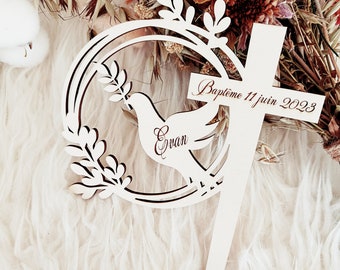 Wooden cake topper baptism and communion dove model - personalized cake