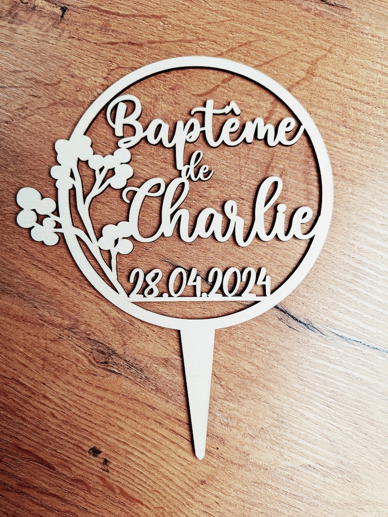 Cake Topper en Bois Couronne Florale Décoration Élégante pour Baptême, Mariage et Anniversaire 156 modèles dispo image 7