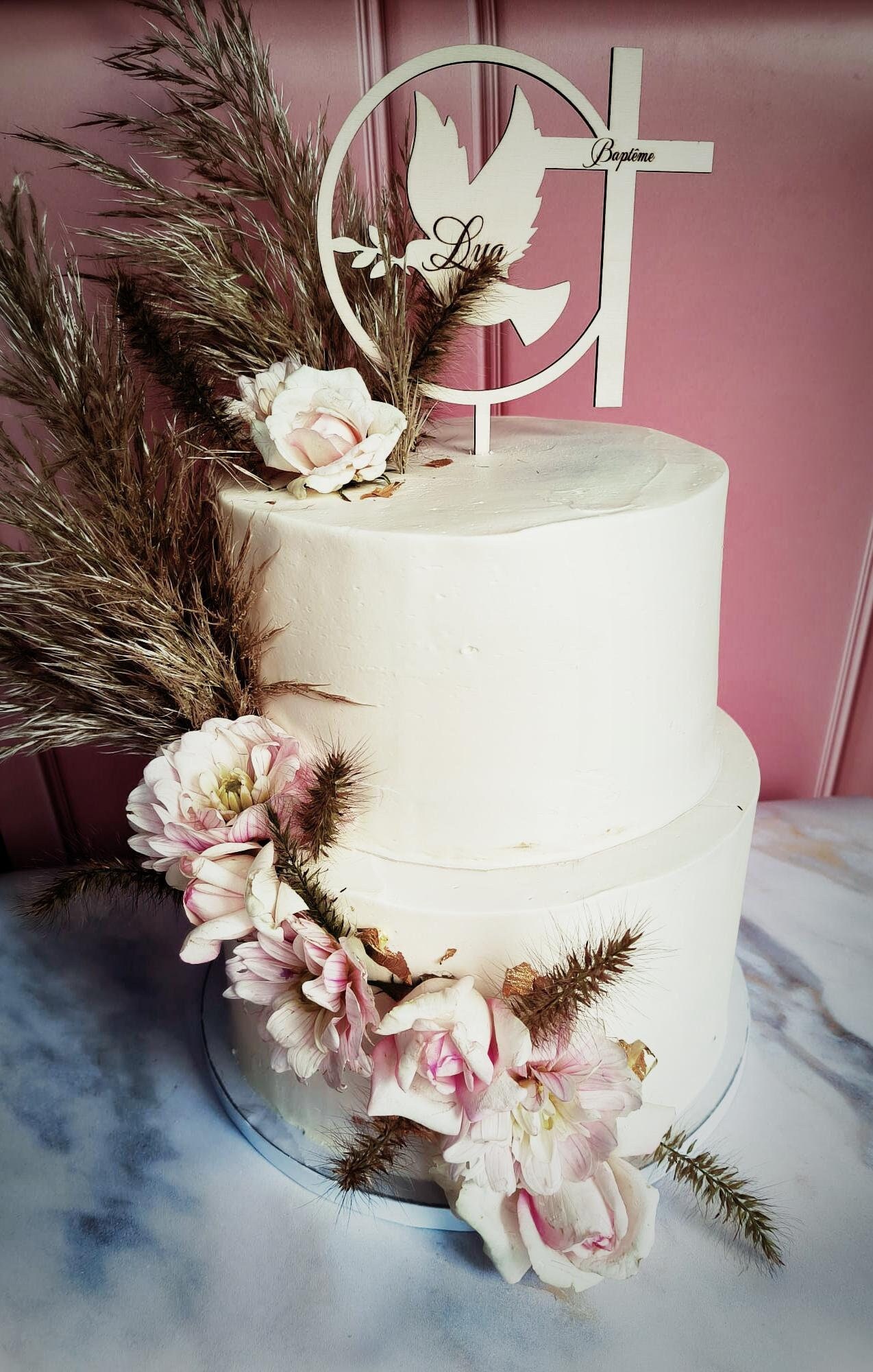 WANYI Topper per torta cresima in legno, 3 pezzi, decorazione per torta per cresima con pesce, torta per la prima comunione, torta per feste per ragazzi e ragazze (B