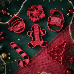 Cookie Cutters (x6) - Christmas Theme for Cookies or Modeling - Shape Embosser - Cookie Cutter for Christmas Season or Winter
