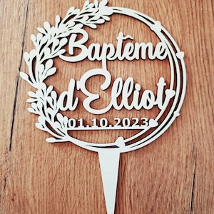 Cake Topper en Bois Couronne Florale Décoration Élégante pour Baptême, Mariage et Anniversaire 156 modèles dispo image 5