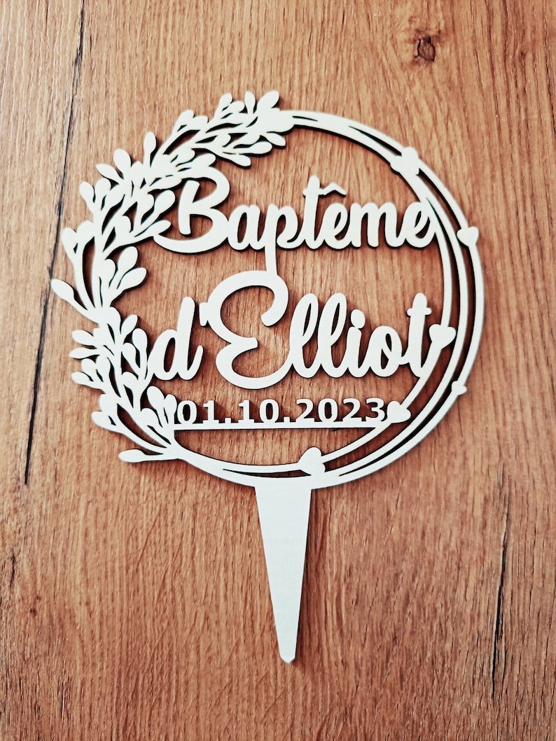 Cake Topper en Bois Couronne Florale Décoration Élégante pour Baptême, Mariage et Anniversaire 156 modèles dispo image 5