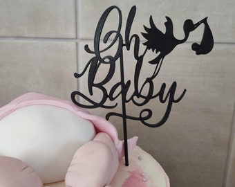 Cake topper oh baby pour Baby Shower - gâteau personnalisé