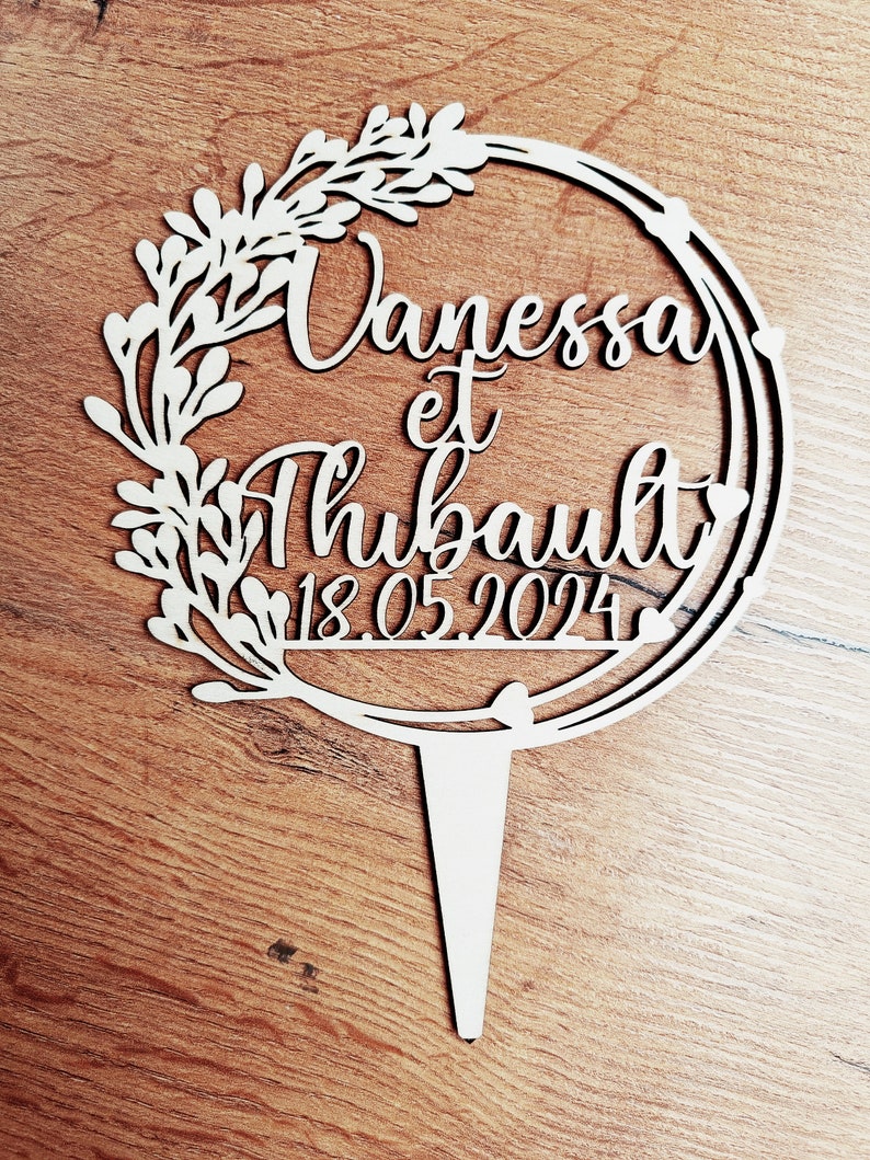 Cake topper en bois mariage 156 modèles dispo gâteau personnalisé image 7