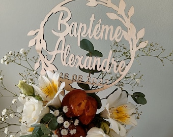 Wooden Floral Crown Cake Topper - Elegant Decoration for Baptism, Wedding and Birthday - 156 models available