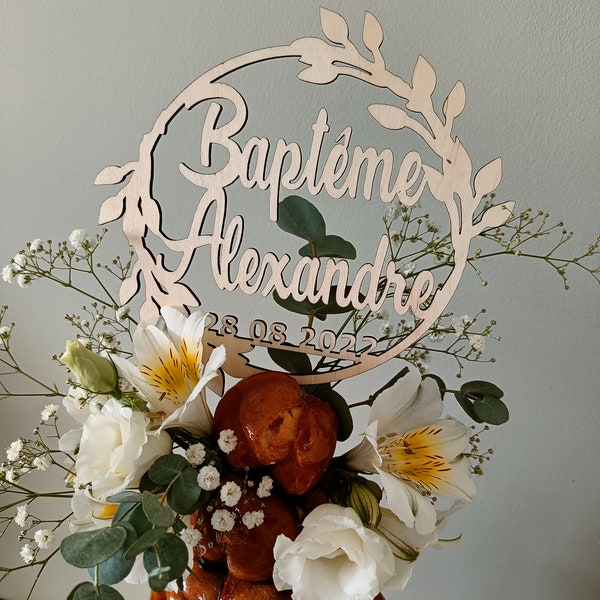 Cake Topper en Bois Couronne Florale - Décoration Élégante pour Baptême, Mariage et Anniversaire - 156 modèles dispo