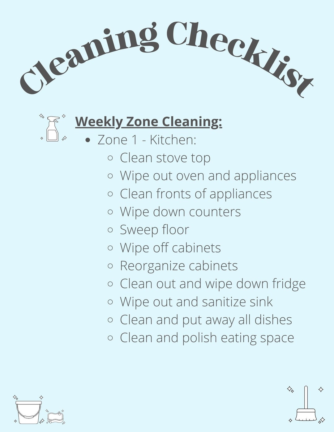 Daily and Weekly Cleaning Zone Checklist Etsy