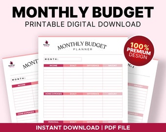 Monatlicher Haushaltsplaner, Finanzplaner, Einnahmen- und Ausgaben-Tracker, Einkommensplaner, Budget zum Ausdrucken, Persönlicher Haushaltsplan, PDF