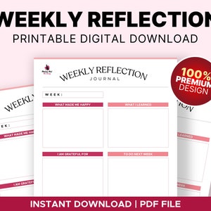 Weekly Reflection Planner, Reflection Journal, Weekly Review Worksheet, Self Reflection, Personal Planner, Modern Minimalist Planner, PDF