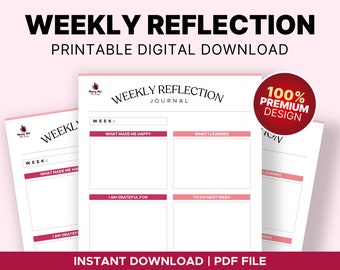 Weekly Reflection Planner, Reflection Journal, Weekly Review Worksheet, Self Reflection, Personal Planner, Modern Minimalist Planner, PDF