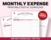 Monthly Expense Planner, Expense Tracker, Financial Planner, Budget Planner, Monthly Bill Tracker, Expense Log, Budgeting Planner, PDF