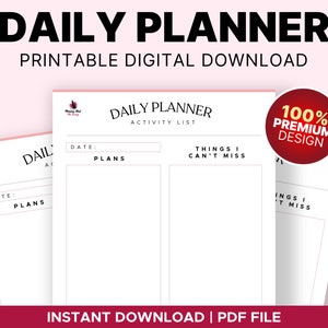 Daily Planner Printable, Daily Schedule, Daily to do List, Daily Agenda, Daily organizer, Minimal Planner, Day Planner, Pink Planner, PDF