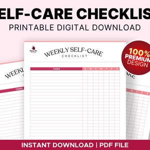 Weekly Self Care Checklist, Self Care Planner, Routine Checklist, Self Improvement, Wellness Planner, Daily Wellbeing, Self Care Journal PDF