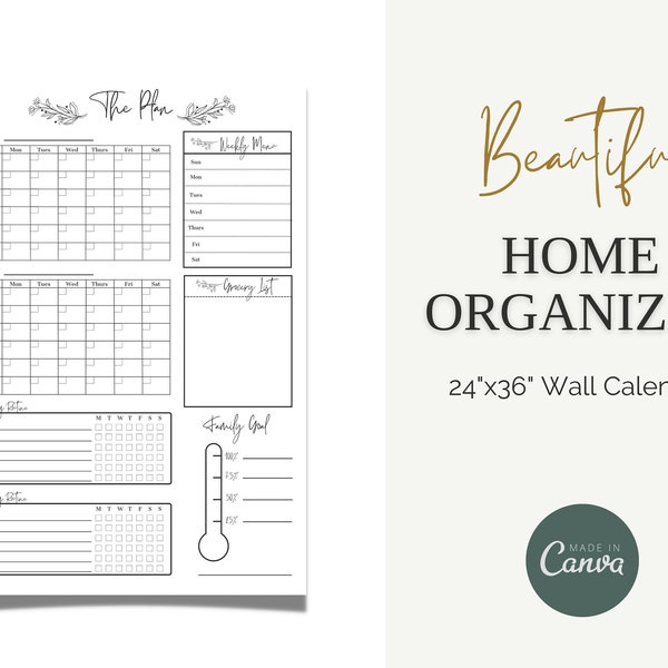 Command Center | Printable | Minimalist | Home Management | Family Organizer | Wall Calendar | Family Calendar | PDF | Home Command Center