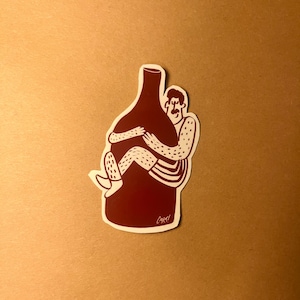 Homme poilu avec connaisseur de bouteille de vin pour amateurs de vin, ordinateur portable, bouteille d'eau, autocollant en vinyle imperméable