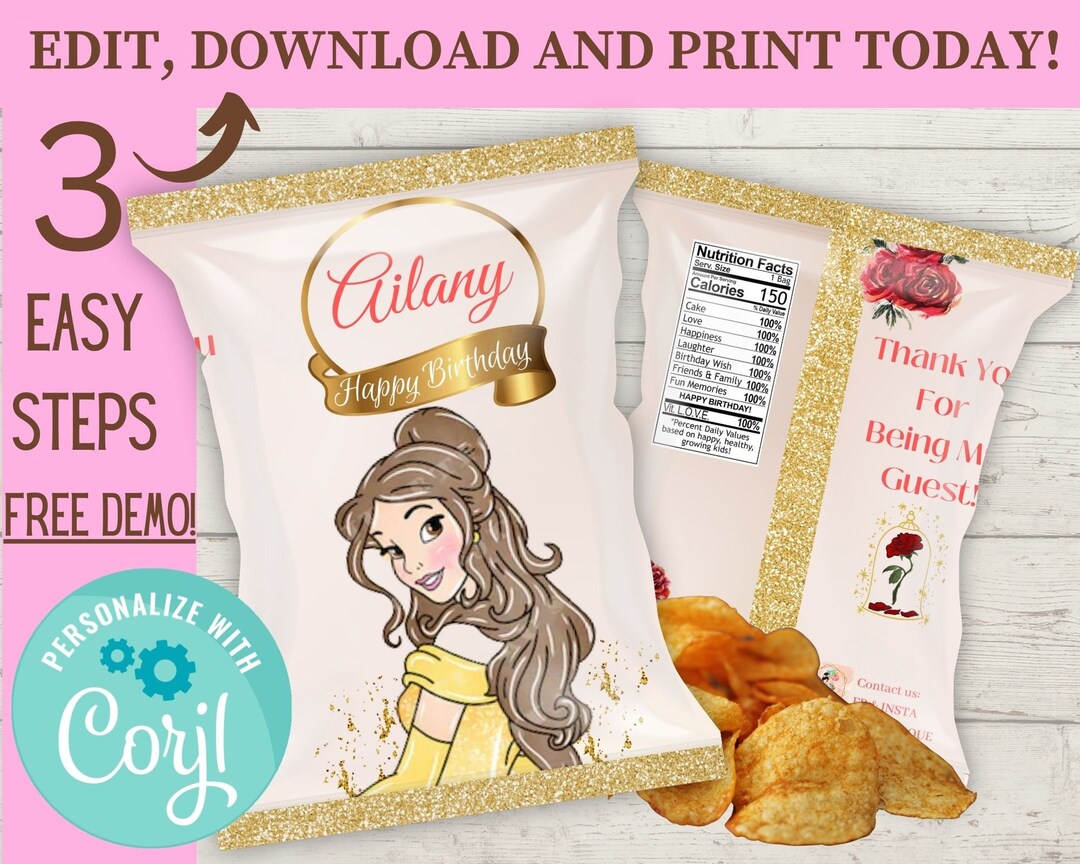 Belle chip bag template princess chip template custom chips - Etsy México
