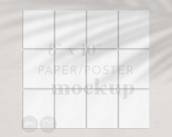 Poster Mockup, 8x10" 12 customizable pages | Photo mock gallery, modern minimal shadow overlay, wall art paper stationery mock JPG PSD T01