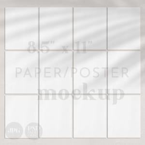 Maqueta de póster, 8,5x11" 12 páginas personalizables / Galería moderna de superposición múltiple de sombras mínimas, maqueta de papelería de papel de arte de pared limpia JPG PSD T01