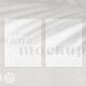 Maqueta de póster, 8,5x11" dos páginas personalizables / Doble superposición de sombra mínima moderna, maqueta de papelería de papel de arte de pared limpio JPG, PSD T01