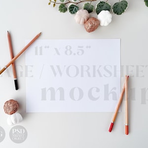 Herbst Arbeitsblatt Mockup, Färbung Bleistifte Papier Mock | Thanksgiving-Poster, Planer Foto-Mock-Vorlage | Moderner minimaler Kürbis, JPG PSD F01
