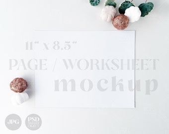 Fall Worksheet Mockup, simple poster photo mock template | Planner paper mock, Halloween Thanksgiving modern minimal pumpkin, JPG PSD F01