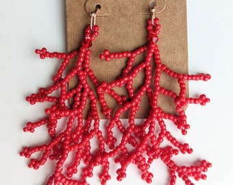 Red: Coral Earrings with Crystal