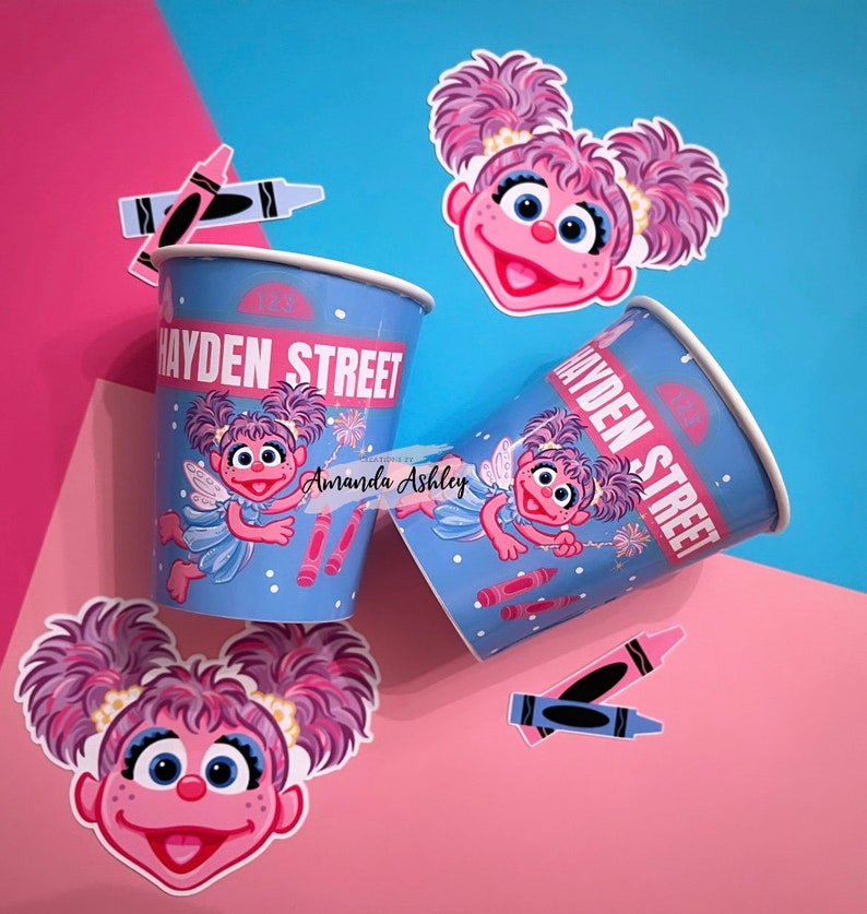 Abby Party Cups, Sesame Street Cups, Abbey Birthday Party, Abbey