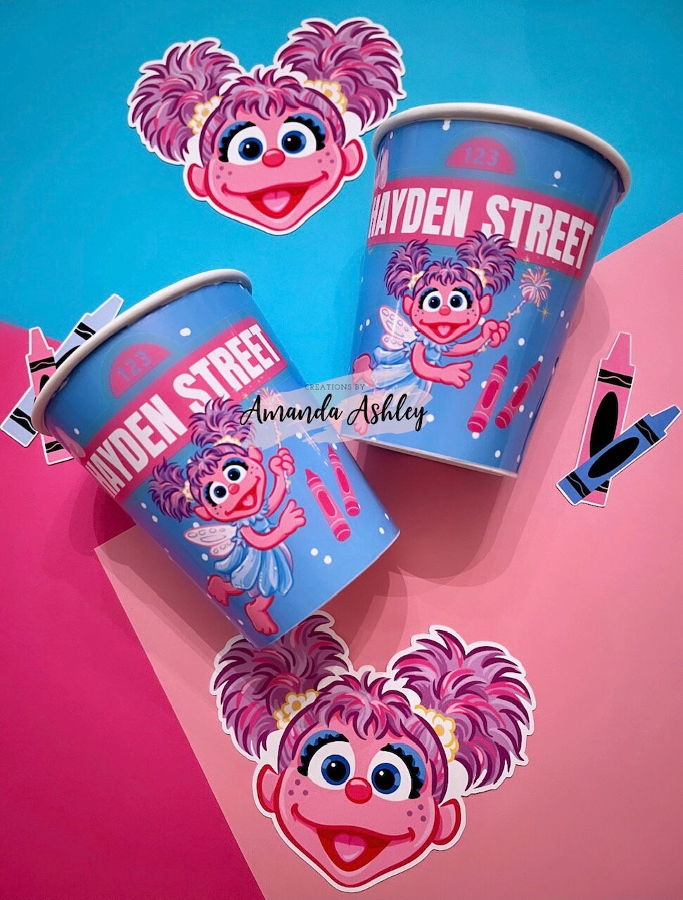 Abby Party Cups, Sesame Street Cups, Abbey Birthday Party, Abbey