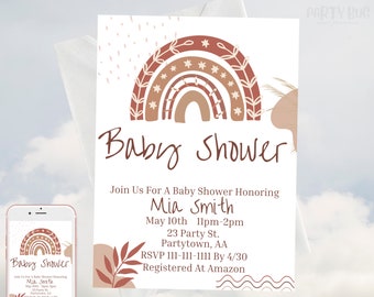 Editable Boho Baby Shower Invitation, Girl Boho Shower Invite, Boho Rainbow Baby Shower Invitation, Printable Template, Digital Download