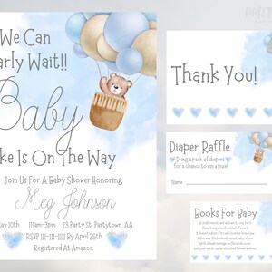 Editable Teddy Bear Hot Air Balloon Baby Shower Bundle, We Can Bearly Wait Baby Shower Invite, Blue Boy Bear Baby Shower, Téléchargement numérique