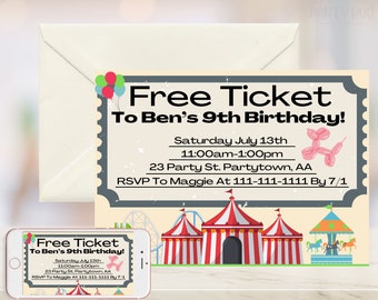 Carnival Invitation, Carnival Birthday Party Invitation, Carnival Invite, Circus Birthday Invitation, Circus Invite, Digital Download