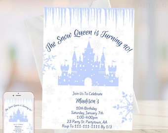 Winter Birthday Invitation, Snowflake Birthday Invite, Snow Queen Invite, Winter Princess Invite, Winter Wonderland Invite,Digital Download