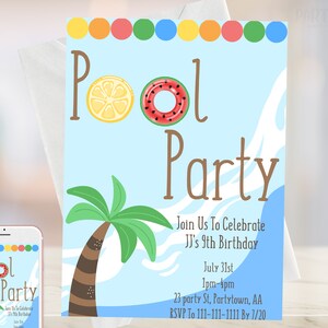 Editable Pool Party Invitation, Pool Party Birthday Invite, Summer Swimming Pool Birthday Party Invitation, Digital Download