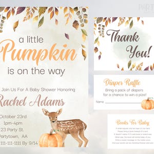 Little Pumpkin Baby Shower Invitation Bundle, Editable Gender Neutral Baby Shower, Fall Baby Shower, Autumn Baby Shower, Digital Download