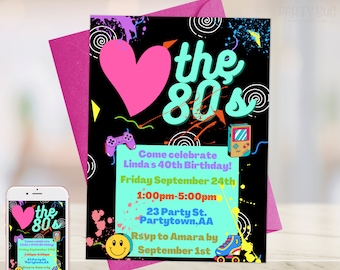 80s Themed Invitations, 80s Birthday Party Invitation Template, 80s Themed Party Invitations, Totally 80's Retro Birthday Invitation