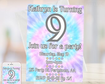 Pastel Tie Dye Birthday Invitation, Tie Dye Birthday Invites, Editable Tie Dye Party, Printable Invitations, Tie-Dye Party Digital Download