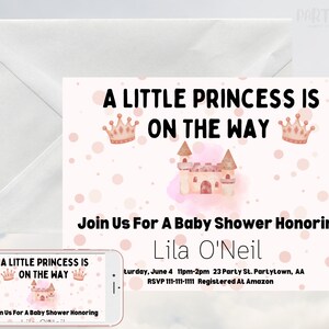 Editable Princess Baby Shower Invitation, Pink Little Princess Invite, Girl Baby Shower Invite, Crown Baby Shower Invite, Digital Download