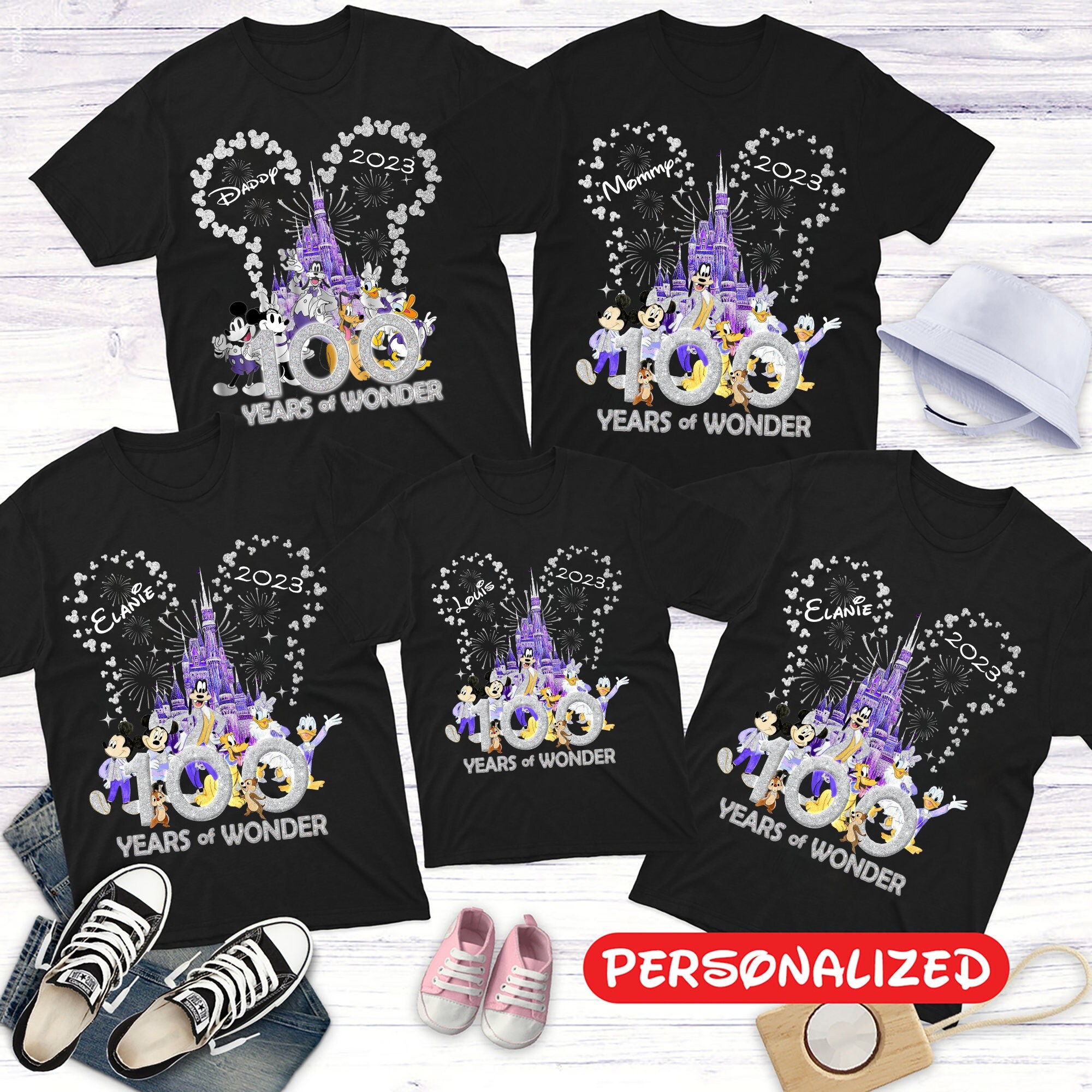 Discover Personalized Disney 100 Years Of Wonder Family Shirt, Disneyland 2023 Trip Shirt