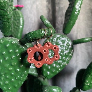 Mexican flower clay earrings, barro earrings, terracotta earrings