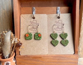 Mexican Cactus Earrings: Nopal Heart, Halloween Plant Dangles