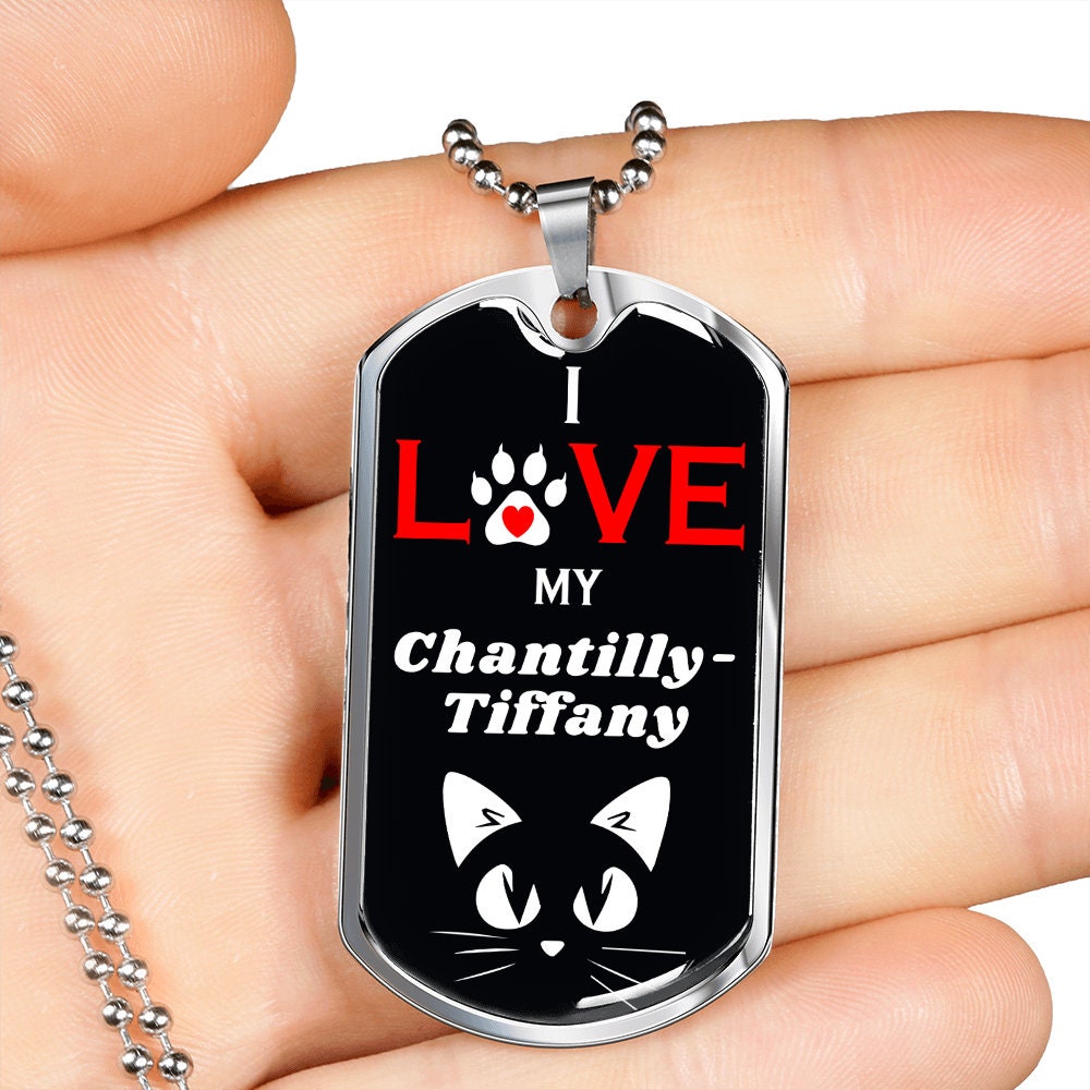 I Love My Chantilly tiffany Cat Necklace Stainless Steel or 18k