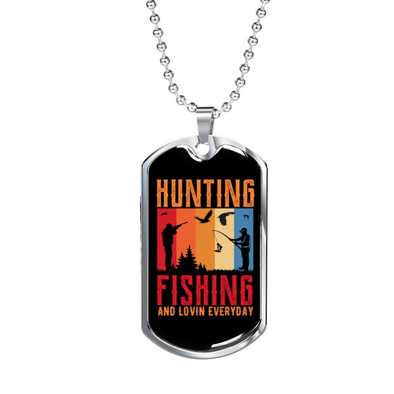 Hunting Fishing Necklace Stainless Steel or 18k Gold Dog Tag 24