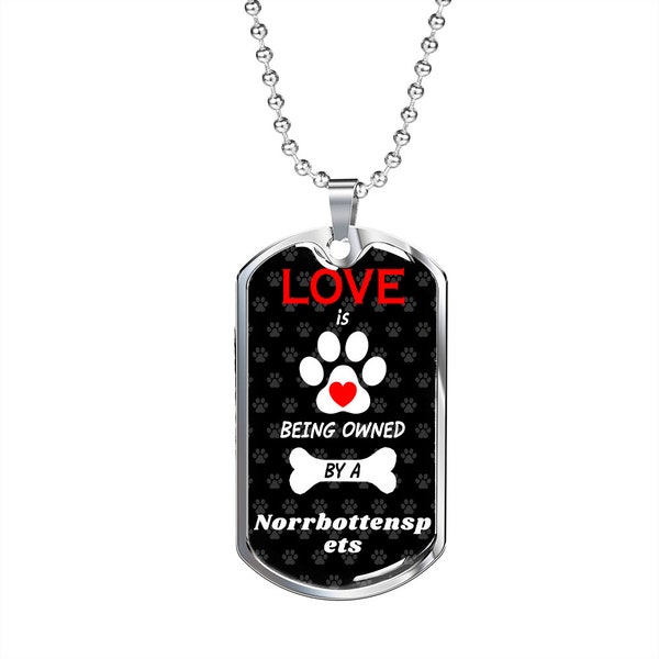 Norrbottenspets Love Is Edelstahl oder 18k Gold Dog Tag 24 "Kette