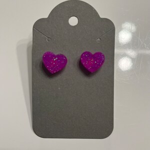 Magenta Glittery Heart Stud Earrings | Cute Earrings | Magenta Earrings | Heart Earrings | Gifts Under 10 | Glitter Earrings | Stud Earrings